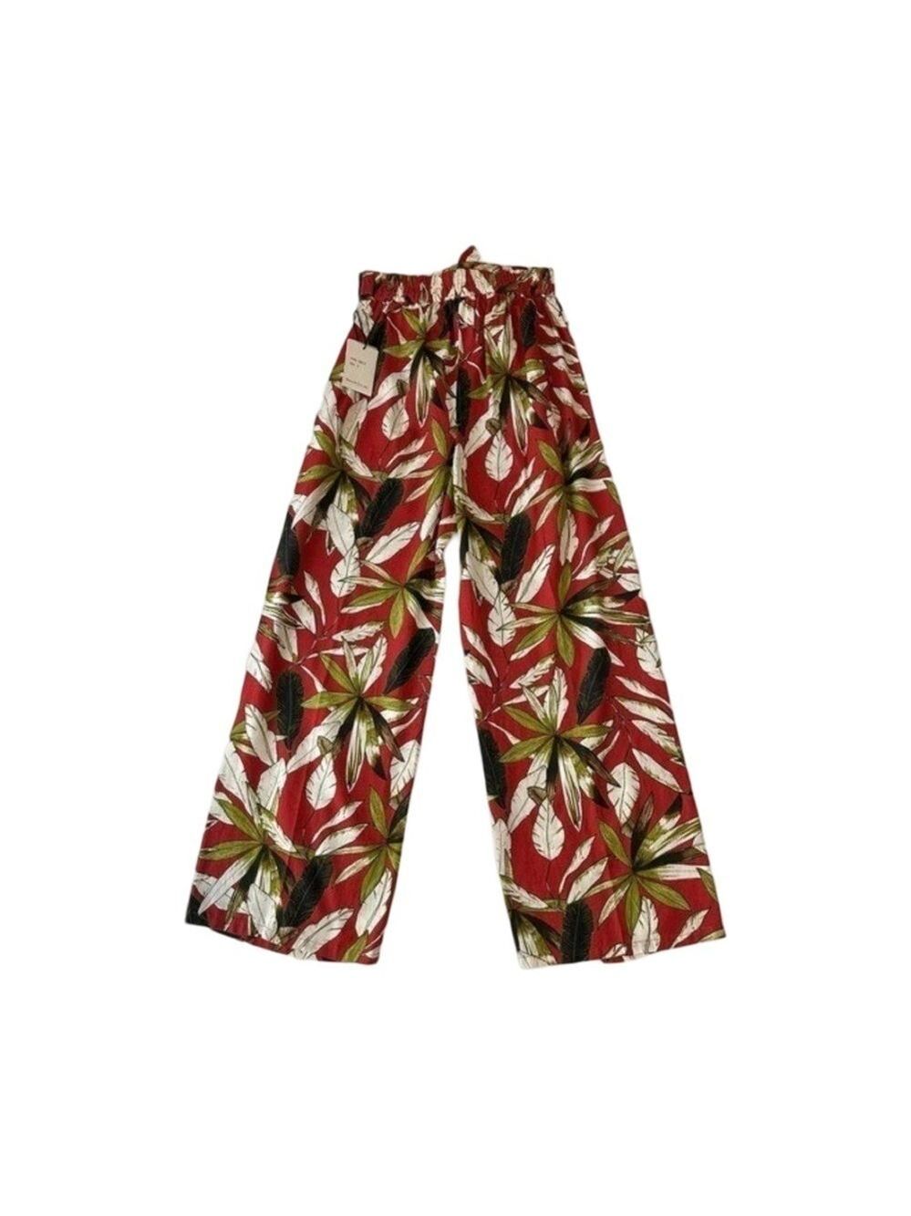 Japna Wide Leg Belted Linen Blend Tropical Pants NWT Size XS - Picture 2 of 9